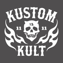 Load image into Gallery viewer, KK SKULL 'N FLAMES - AMERICAN ROD & KUSTOM ~ White - Short Sleeve Tee - GRAY