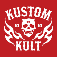 Load image into Gallery viewer, KK SKULL 'N FLAMES AMERICAN ROD & KUSTOM~ White - Long Sleeve Tee - RED