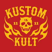 Load image into Gallery viewer, KK SKULL 'N FLAMES - AMERICAN CYCLE GEAR ~ Yellow - Short Sleeve Tee - RED