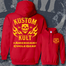 Load image into Gallery viewer, KK SKULL 'N FLAMES AMERICAN CYCLE GEAR ~ Yello - Hoodie - RED
