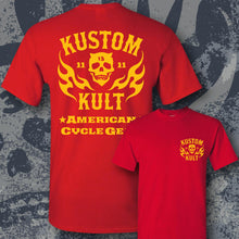 Load image into Gallery viewer, KK SKULL 'N FLAMES - AMERICAN CYCLE GEAR ~ Yellow - Short Sleeve Tee - RED