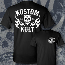 Load image into Gallery viewer, KK SKULL 'N FLAMES ~ White - Short Sleeve Tee - BLACK