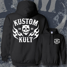 Load image into Gallery viewer, KK SKULL 'N FLAMES ~ White - Hoodie - BLACK