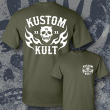 Load image into Gallery viewer, KK SKULL 'N FLAMES ~ White - Short Sleeve Tee - MILITARY