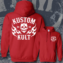 Load image into Gallery viewer, KK SKULL 'N FLAMES ~ White - Hoodie - RED