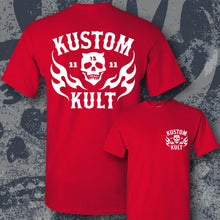 Load image into Gallery viewer, KK SKULL 'N FLAMES ~ White - Short Sleeve Tee - RED
