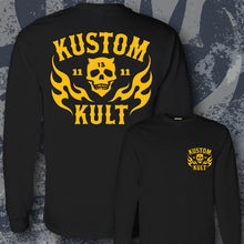 Load image into Gallery viewer, KK SKULL 'N FLAMES~ Yellow - Long Sleeve Tee - BLACK