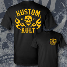 Load image into Gallery viewer, KK SKULL 'N FLAMES ~ Yellow - Short Sleeve Tee - BLACK