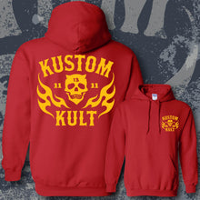 Load image into Gallery viewer, KK SKULL 'N FLAMES ~ Yellow - Hoodie - RED
