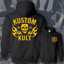 Load image into Gallery viewer, KK SKULL 'N FLAMES ~ Yellow - Hoodie - BLACK