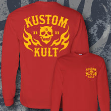 Load image into Gallery viewer, KK SKULL 'N FLAMES~ Yellow - Long Sleeve Tee - RED