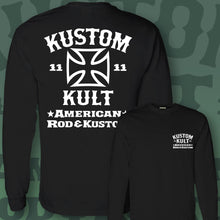 Load image into Gallery viewer, KROSSED UP KK - Rod & Kustom ~ White - Long Sleeve Tee - BLACK