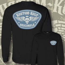 Load image into Gallery viewer, KKO LOGO BADGE ~ Slate Blue - Long Sleeve Tee - Black