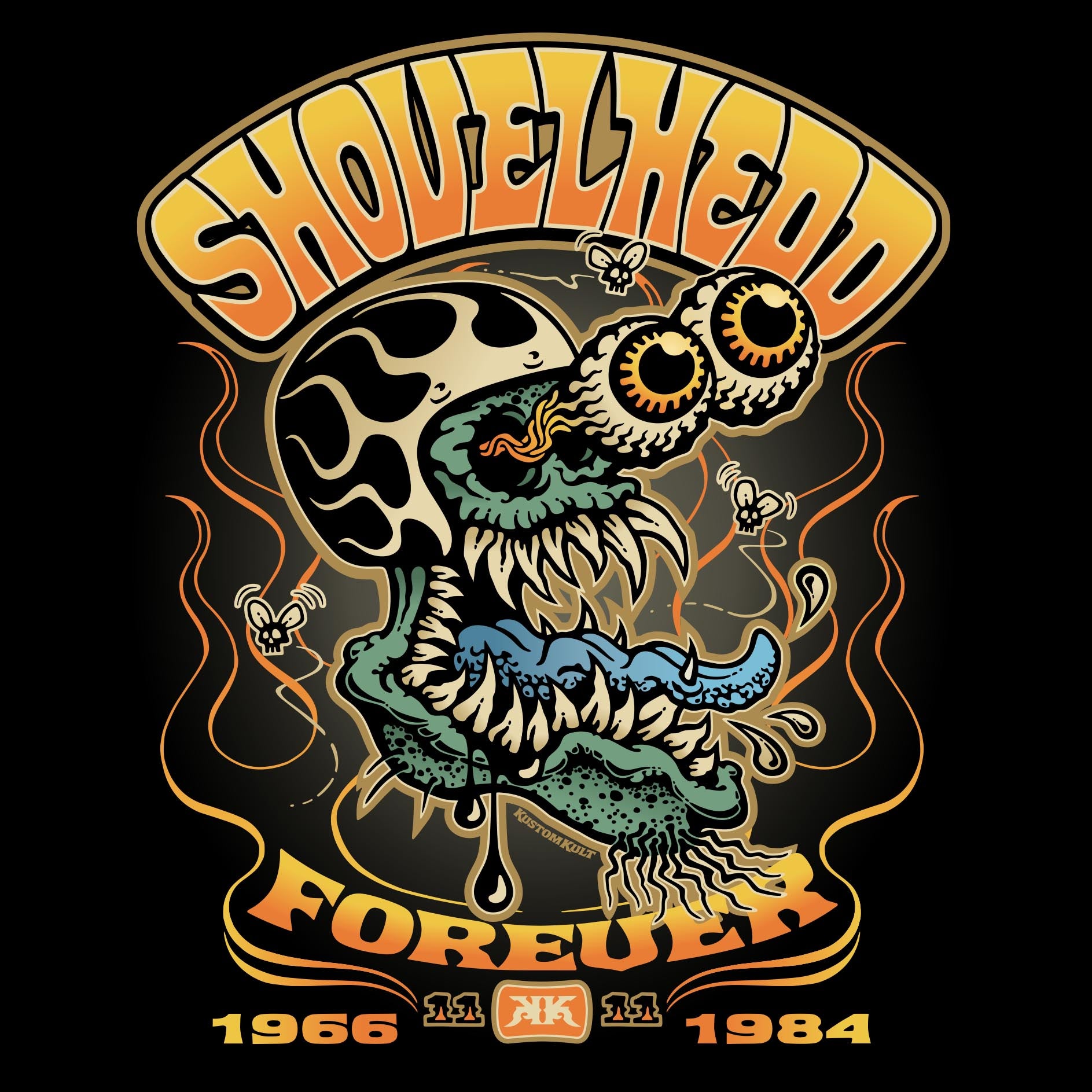 SHOVELHEAD ZED ~ Full Color - Long Sleeve Tee - BLACK – KUSTOM KULT®
