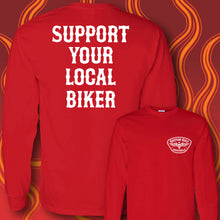 Load image into Gallery viewer, SUPPORT YOUR LOCAL BIKER - Long Sleeve Tee - RED