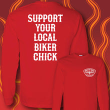 Load image into Gallery viewer, SUPPORT YOUR LOCAL BIKER CHICK - Long Sleeve Tee - RED