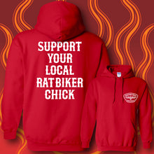 Load image into Gallery viewer, SUPPORT YOUR LOCAL RAT BIKER CHICK - Hoodie - RED