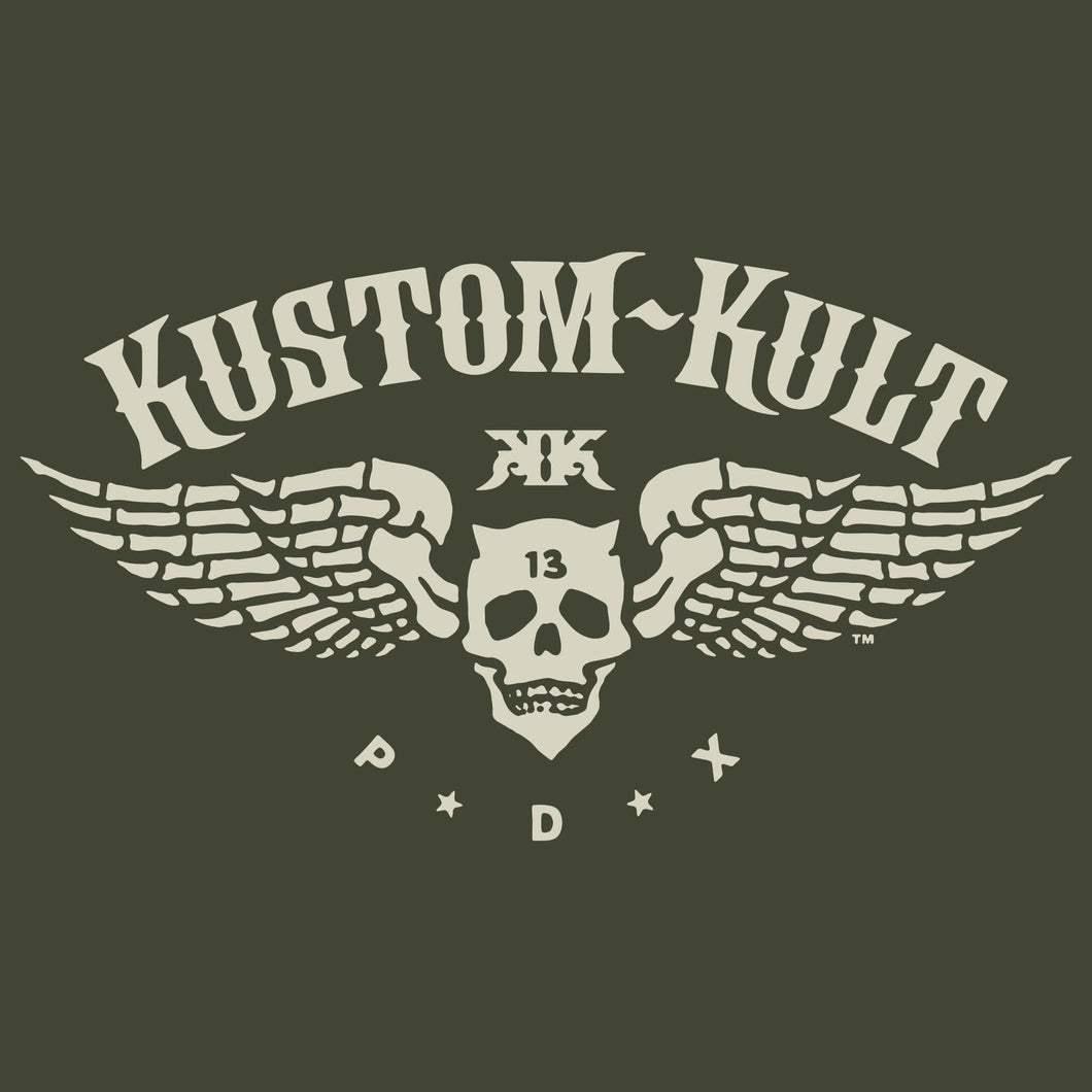 KUSTOM KULT LOGO - Crew Neck - Military Green