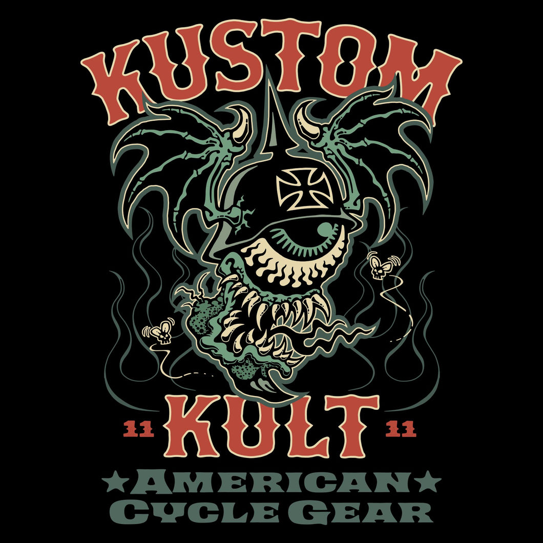 BLOODSHOT BARON > CYCLE~ Red & Ghoulie Green - Short Sleeve Tee - BLACK