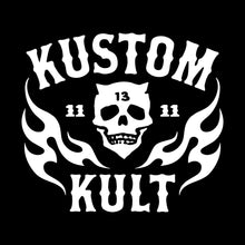 Load image into Gallery viewer, KK SKULL &#39;N FLAMES AMERICAN CYCLE GEAR~ White - Long Sleeve Tee - BLACK
