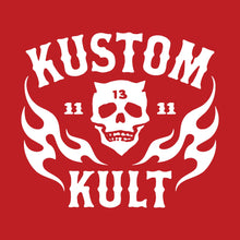 Load image into Gallery viewer, KK SKULL &#39;N FLAMES AMERICAN CYCLE GEAR~ White - Long Sleeve Tee - RED
