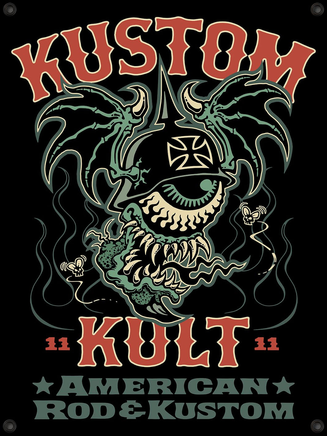 BLOODSHOT BARON > ROD & KUSTOM~ Red & Ghoulie Green - BANNER
