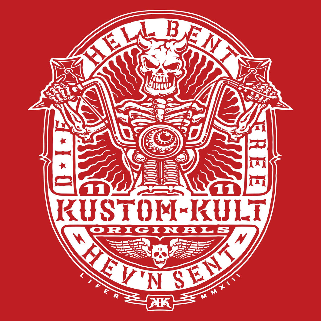 HELLBENT RIDER ~ White - Short Sleeve Tee - Red