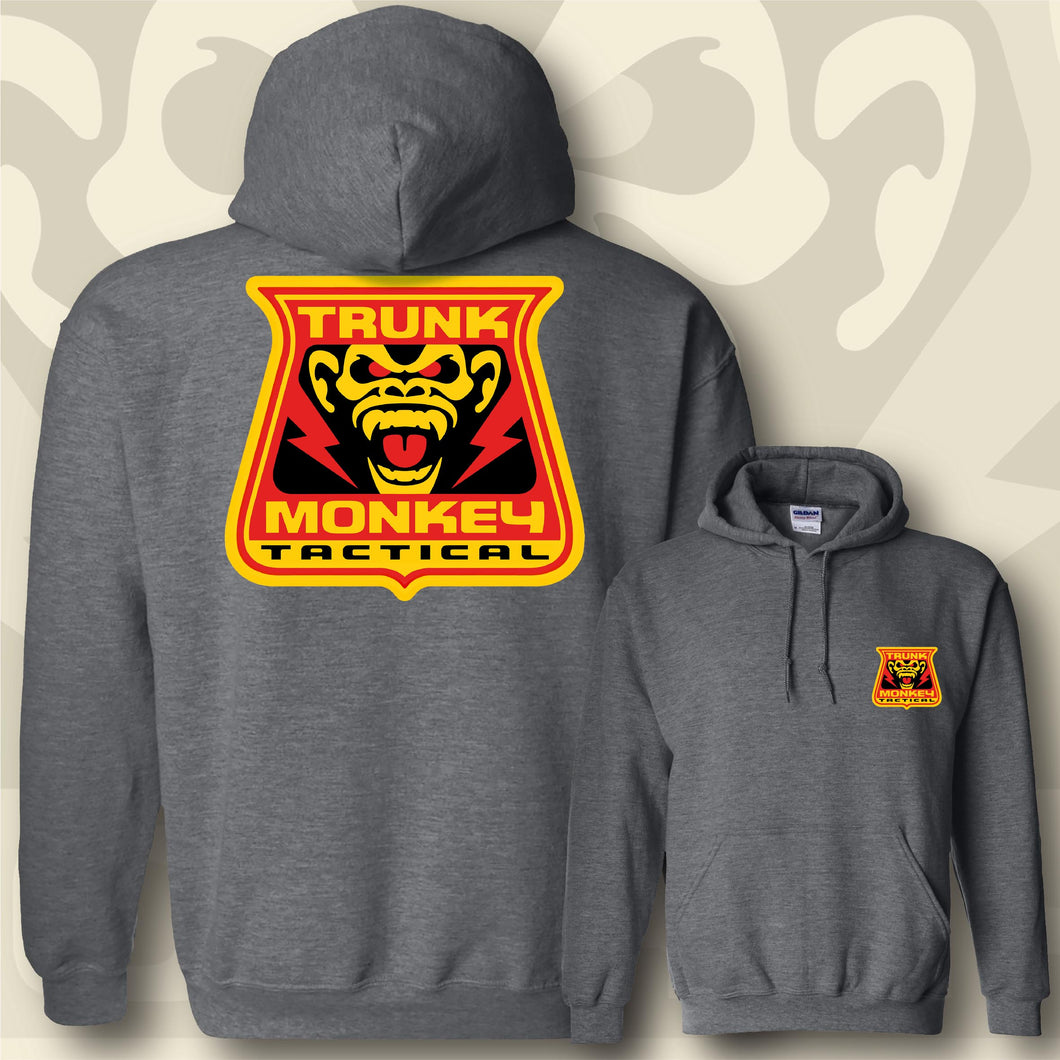 TRUNK MONKEY ~ Red & Yellow - Hoodie - Charcoal Heather