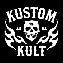 Load image into Gallery viewer, KK SKULL N&#39; FLAMES AMERICAN CYCLE GEAR ~ White- Crew Neck - BLACK
