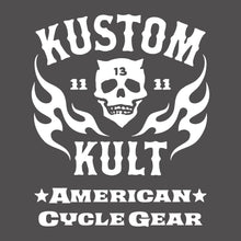 Load image into Gallery viewer, KK SKULL &#39;N FLAMES AMERICAN CYCLE GEAR ~ White - Hoodie - DARK GRAY
