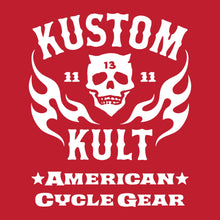 Load image into Gallery viewer, KK SKULL &#39;N FLAMES AMERICAN CYCLE GEAR~ White - Long Sleeve Tee - RED
