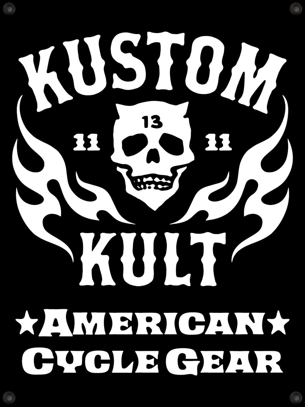 KK SKULL N FLAMES - CYCLE GEAR ~ White - BANNER