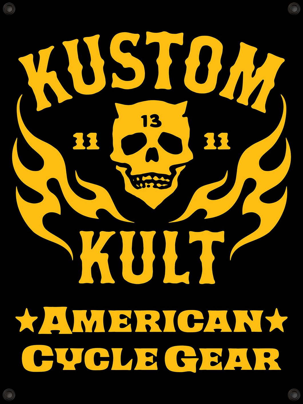 KK SKULL N FLAMES - CYCLE GEAR ~ Yellow - BANNER