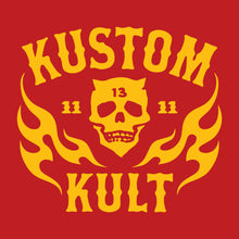 Load image into Gallery viewer, KK SKULL &#39;N FLAMES AMERICAN ROD &amp; KUSTOM~ Yellow - Long Sleeve Tee - RED
