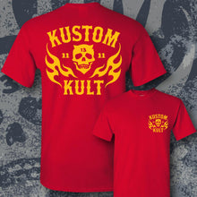 Load image into Gallery viewer, KK SKULL &#39;N FLAMES ~ Yellow - Short Sleeve Tee - RED
