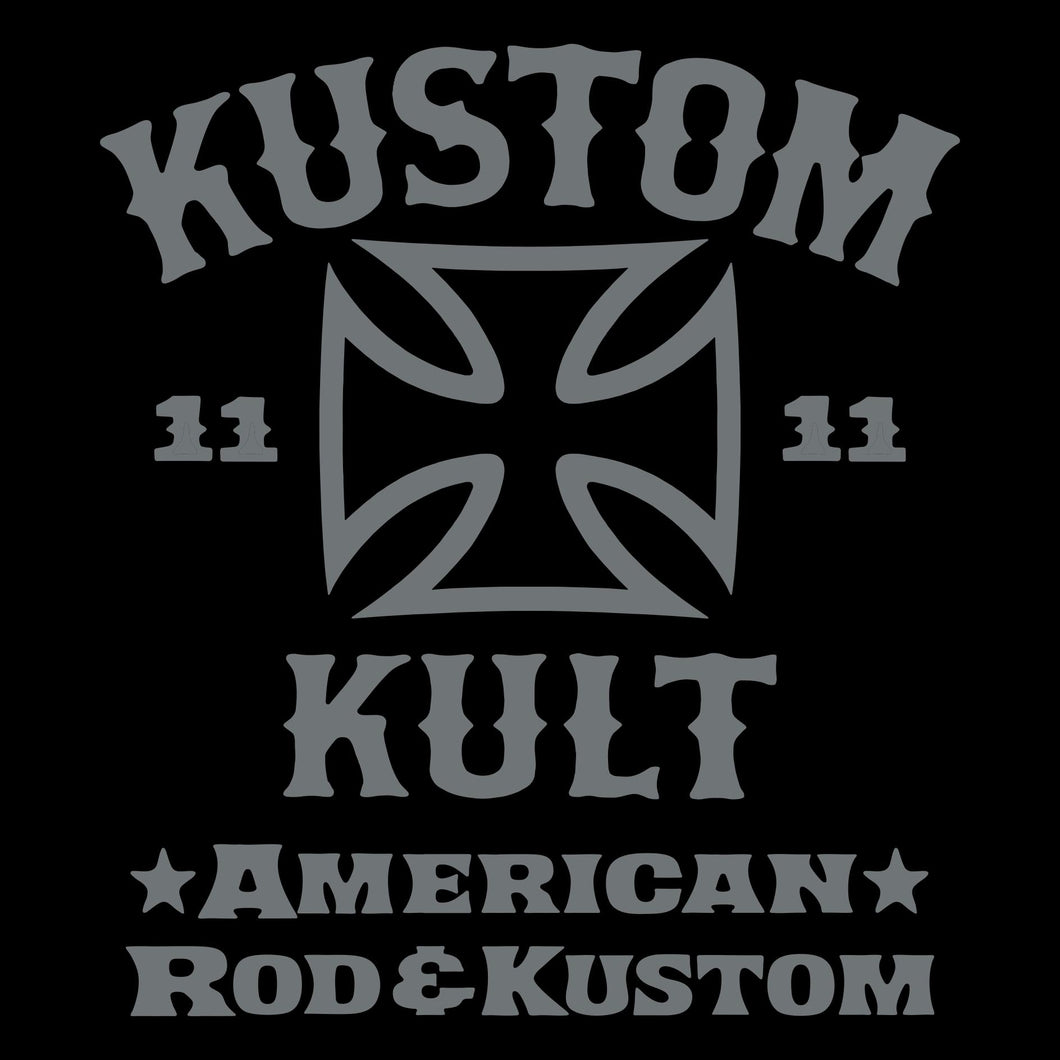 KUSTOM KULT & KROSS - Rod & Kustom ~ GRAY - Crew Neck - BLACK