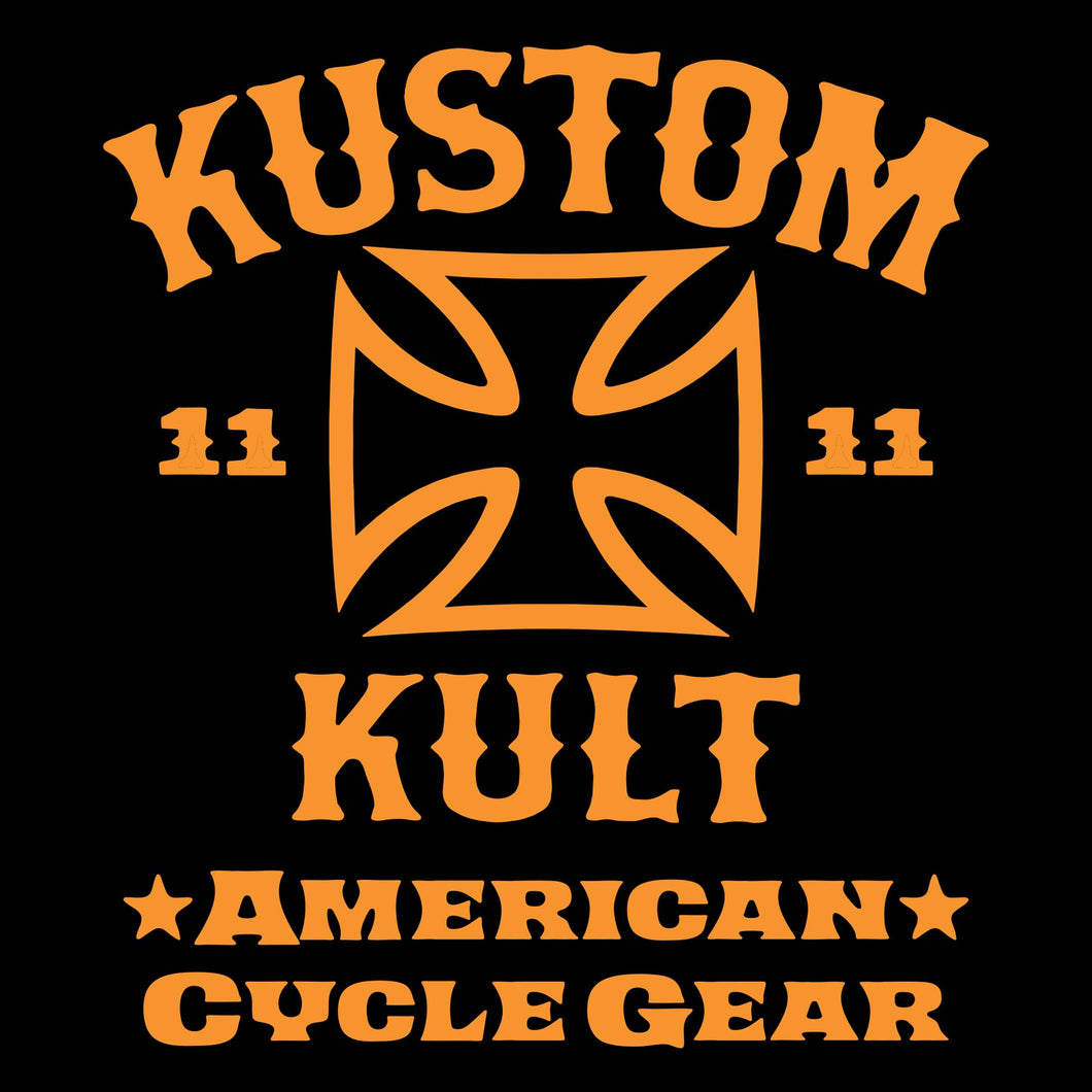 KUSTOM KULT & KROSS - Cycle Gear ~ Orange - Crew Neck - BLACK