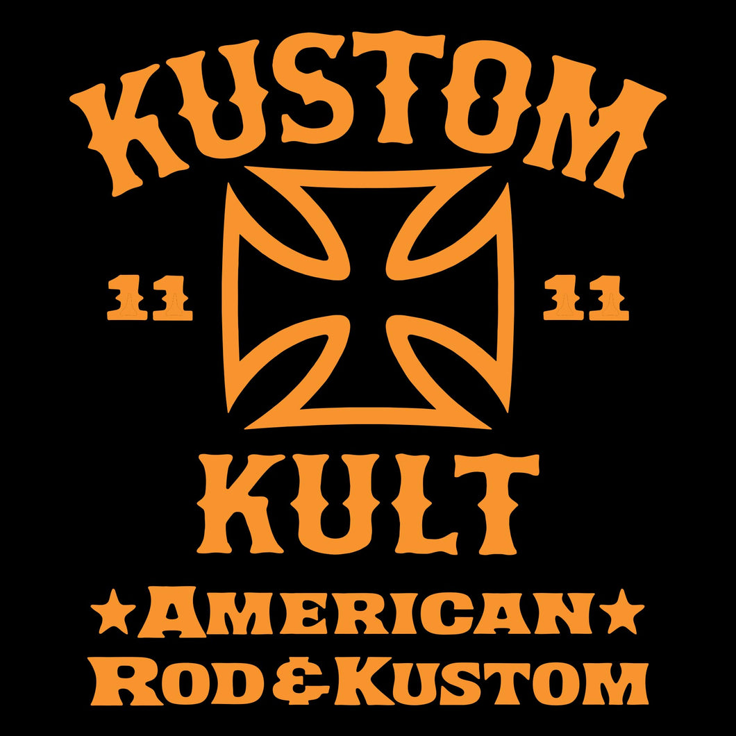 KUSTOM KULT & KROSS - Rod & Kustom ~ Orange - Crew Neck - BLACK
