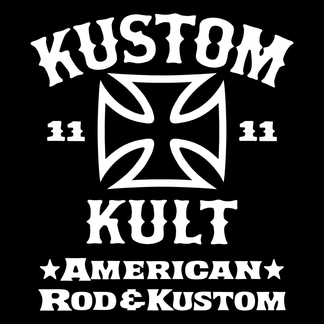 KUSTOM KULT & KROSS - Rod & Kustom ~ White - Crew Neck - BLACK