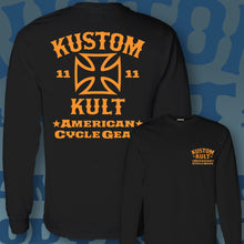 Load image into Gallery viewer, KUSTOM KULT &amp; KROSS - Cycle Gear ~ Orange - Long Sleeve Tee - BLACK
