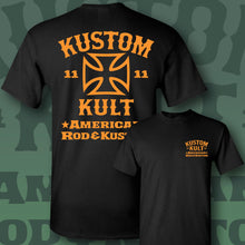 Load image into Gallery viewer, KUSTOM KULT &amp; KROSS - Rod &amp; Kustom ~ Orange - Short Sleeve Tee - BLACK
