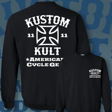 Load image into Gallery viewer, KUSTOM KULT &amp; KROSS - Cycle Gear ~ White - Crew Neck - BLACK
