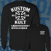 Load image into Gallery viewer, KUSTOM KULT &amp; KROSS - Cycle Gear ~ White - Long Sleeve Tee - BLACK
