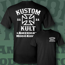 Load image into Gallery viewer, KUSTOM KULT &amp; KROSS - Rod &amp; Kustom ~ White - Short Sleeve Tee - BLACK
