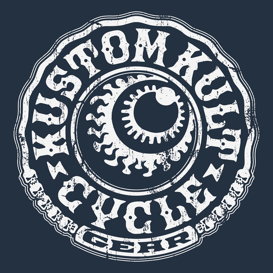 CYCLE GEAR ~ White- Crew Neck - Navy