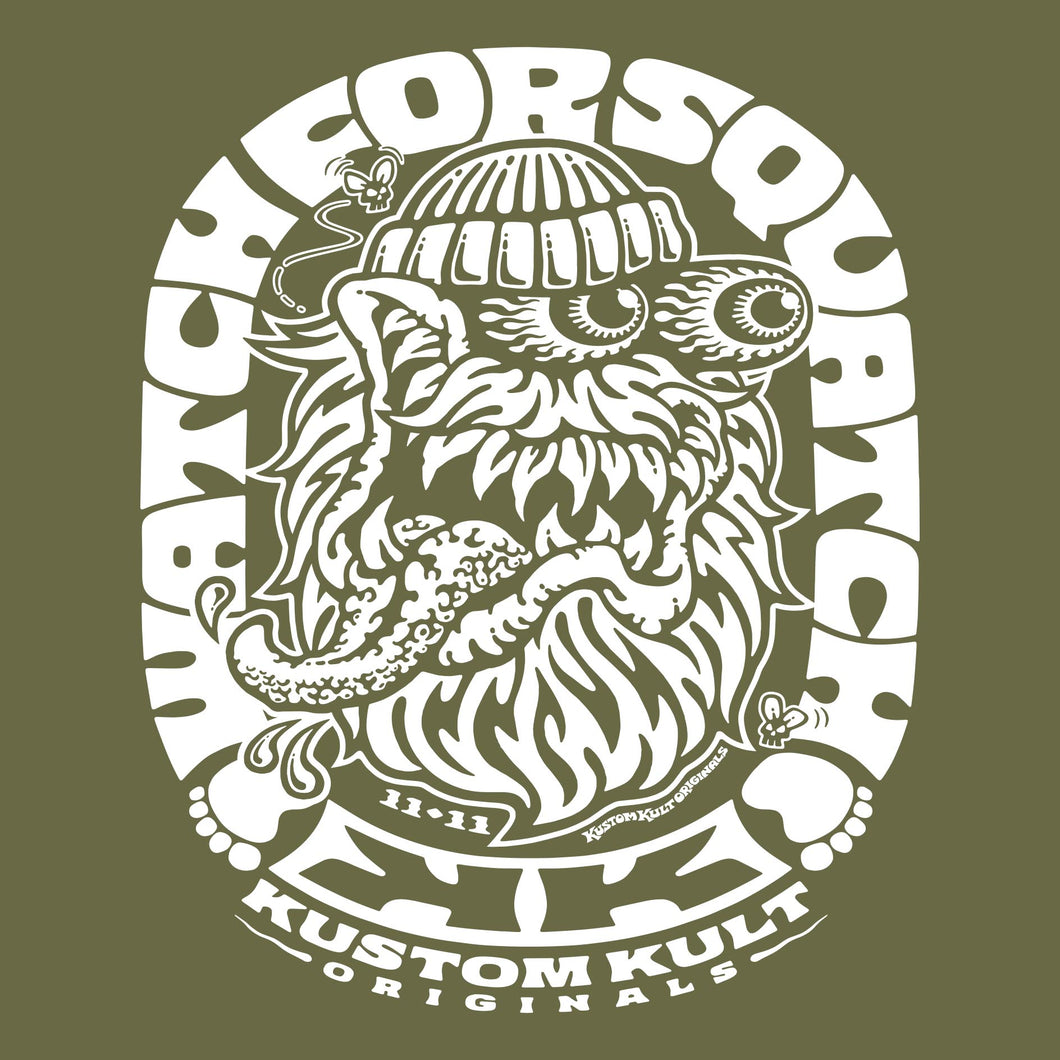 SQUATCH ~ White - Short Sleeve Tee - OLIVE