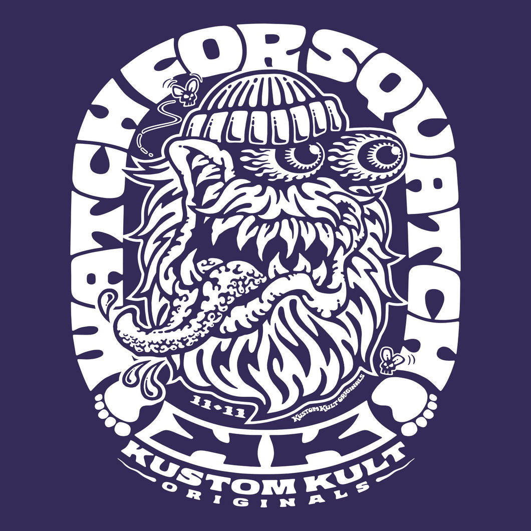 SQUATCH ~ White - Short Sleeve Tee - PURPLE