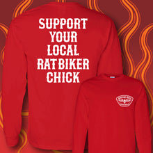 Load image into Gallery viewer, SUPPORT YOUR LOCAL RAT BIKER CHICK - Long Sleeve Tee - RED
