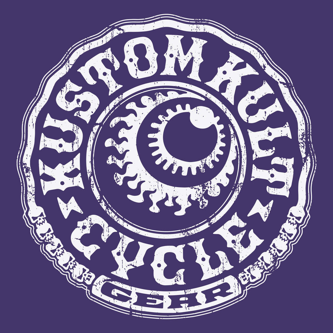 CYCLE GEAR ~ White- Crew Neck - Purple